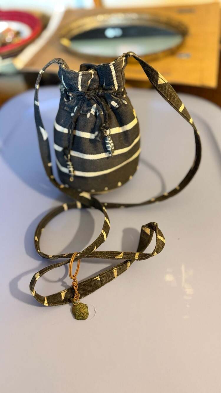 Artisanal Striped Fabric Drawstring Bucket Bag